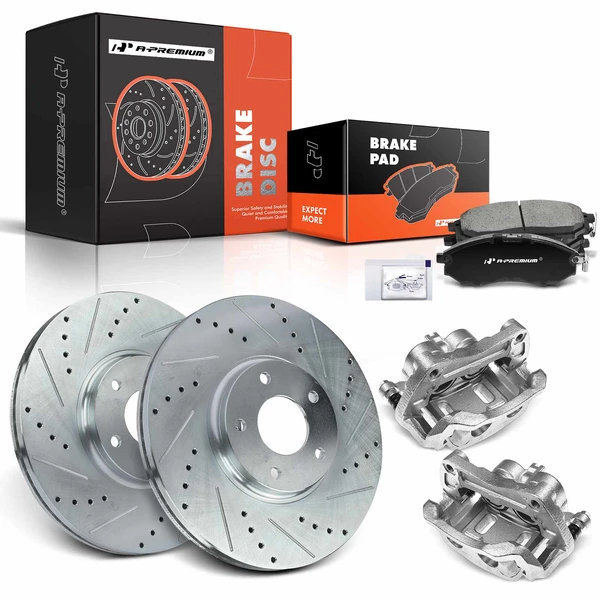 8 Pcs Front Drilled Brake Rotors & Pads + Brake Calipers for Nissan Murano INFINITI EX35