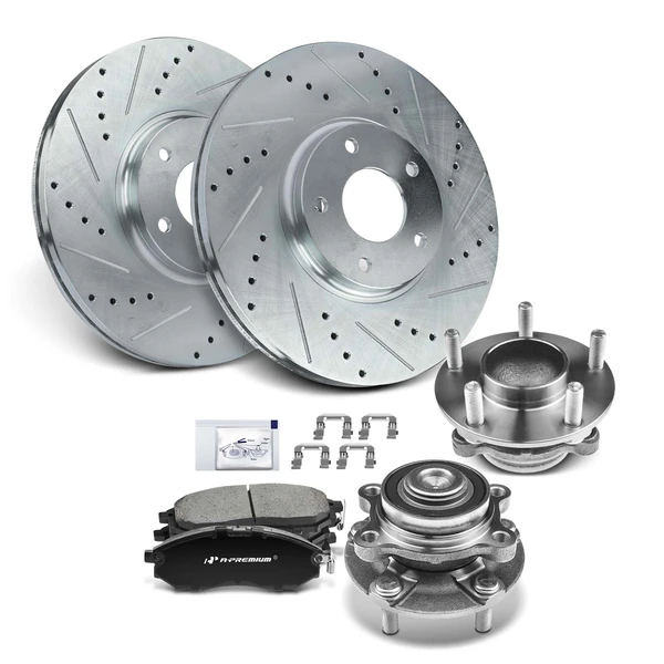 8 Pcs Front Drilled Brake Rotor & Pads + Wheel Hub Bearing for Nissan 350Z INFINITI G35