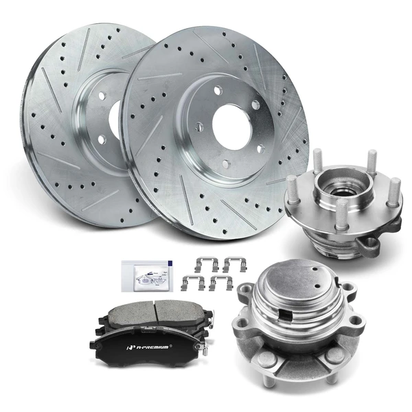 8 Pcs Front Drilled Brake Rotor & Pads + Wheel Hub Bearing for INFINITI 370Z 09-13 G35