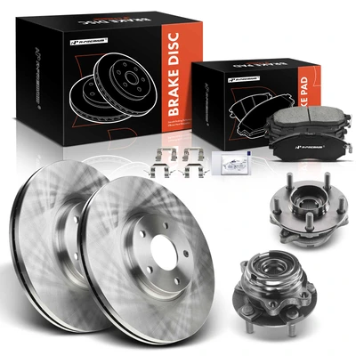 8 Pcs Front Drilled Brake Rotor & Pads + Wheel Hub Bearing