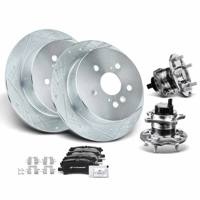 8 Pcs Rear Drilled Brake Rotor & Pads + Wheel Hub Bearing