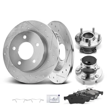 8 Pcs Rear Drilled Brake Rotor & Pads + Wheel Hub Bearing