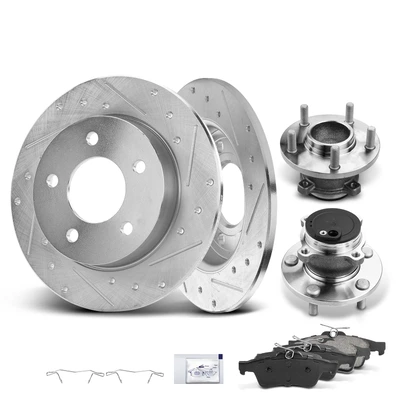 8 Pcs Rear Drilled Brake Rotor & Pads + Wheel Hub Bearing