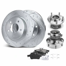 8 Pcs Rear Drilled Brake Rotor & Pads + Wheel Hub Bearing