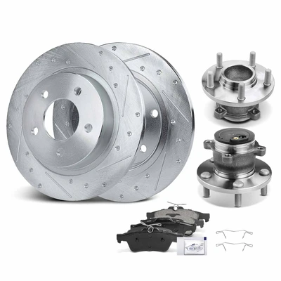 8 Pcs Rear Drilled Brake Rotor & Pads + Wheel Hub Bearing