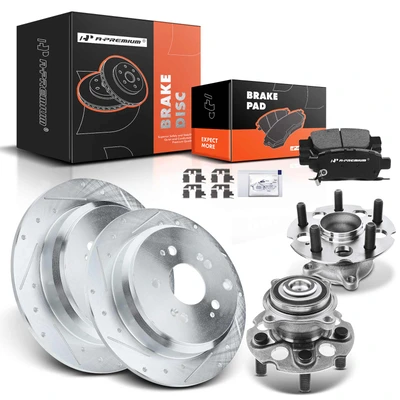 8 Pcs Rear Drilled Brake Rotor & Pads + Wheel Hub Bearing