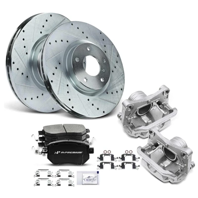 8 Pcs Front Drilled Brake Rotors & Pads + Brake Calipers
