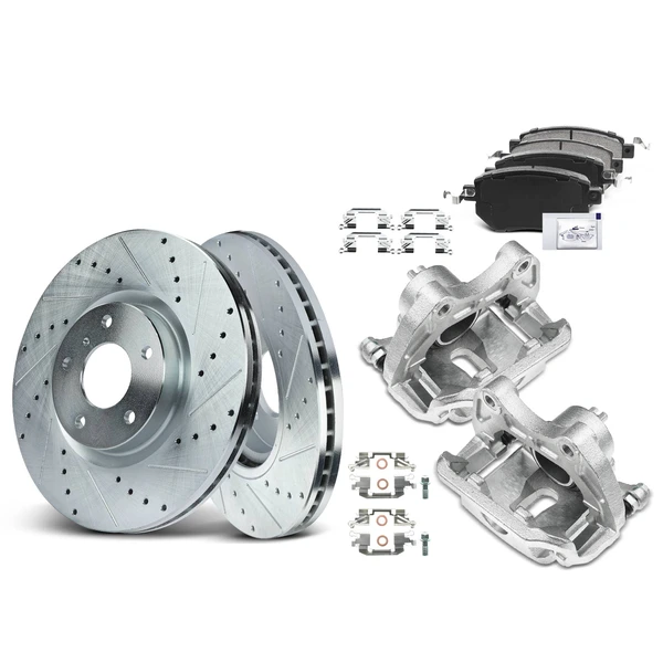 8 Pcs Front Drilled Brake Rotors & Pads + Brake Calipers for Nissan Maxima 04-08