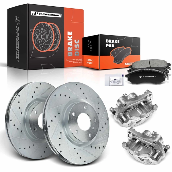 8 Pcs Front Drilled Brake Rotors & Pads + Brake Calipers for INFINITI EX35 M35h Nissan