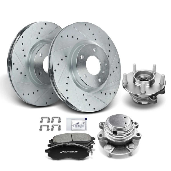 8 Pcs Front Drilled Brake Rotor & Pads + Wheel Hub Bearing for INFINITI G37 EX35 Nissan