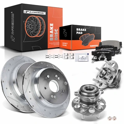 8 Pcs Rear Drilled Brake Rotor & Pads + Wheel Hub Bearing