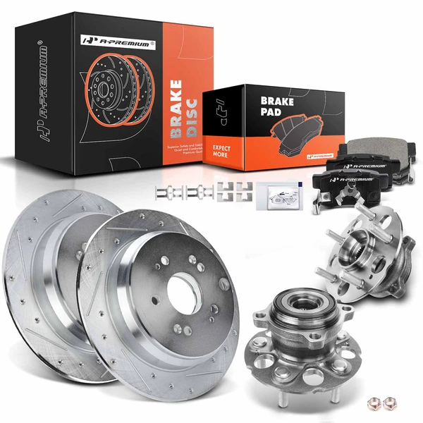 8 Pcs Rear Drilled Brake Rotor & Pads + Wheel Hub Bearing for Honda CR-V 2007-2011 Acura RDX