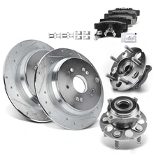 8 Pcs Rear Drilled Brake Rotor & Pads + Wheel Hub Bearing
