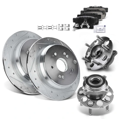 8 Pcs Rear Drilled Brake Rotor & Pads + Wheel Hub Bearing