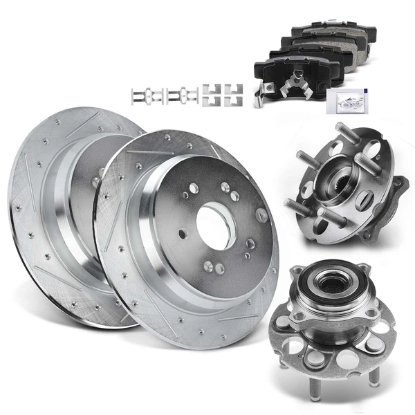 8 Pcs Rear Drilled Brake Rotor & Pads + Wheel Hub Bearing for Acura RDX 13-15 Honda CR-V AWD