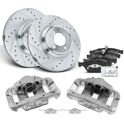 8 Pcs Front Drilled Brake Rotors & Pads + Brake Calipers
