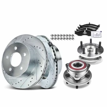 8 Pcs Front Drilled Brake Rotor & Pads + Wheel Hub Bearing for Jeep Cherokee 99-01 TJ Wrangler