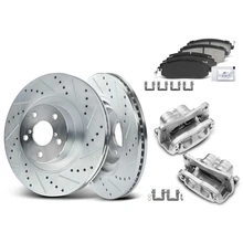 8 Pcs Front Drilled Brake Rotors & Pads + Brake Calipers