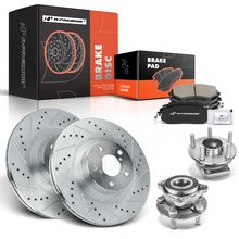8 Pcs Front Drilled Brake Rotor & Pads + Wheel Hub Bearing