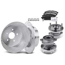 8 Pcs Rear Drilled Brake Rotor & Pads + Wheel Hub Bearing