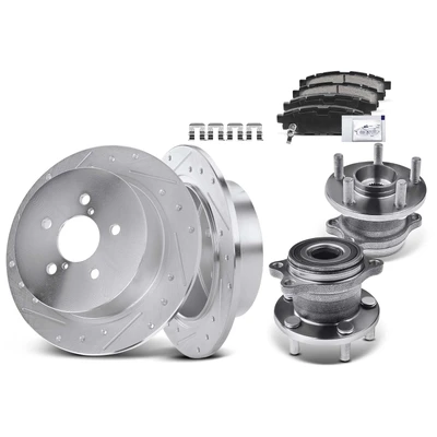 8 Pcs Rear Drilled Brake Rotor & Pads + Wheel Hub Bearing