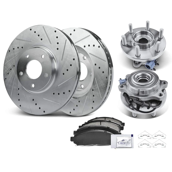 8 Pcs Front Drilled Brake Rotor & Pads + Wheel Hub Bearing for Nissan Frontier 05-19 Suzuki