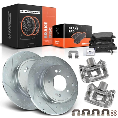8 Pcs Rear Drilled Brake Rotors & Pads + Brake Calipers