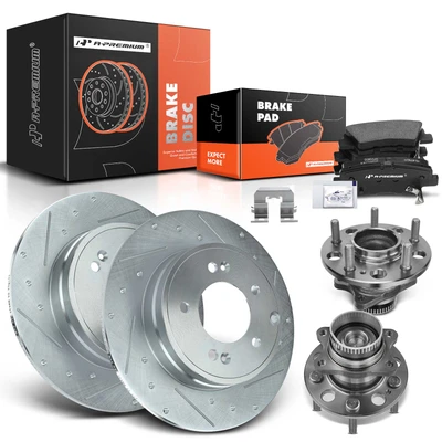 8 Pcs Rear Drilled Brake Rotor & Pads + Wheel Hub Bearing