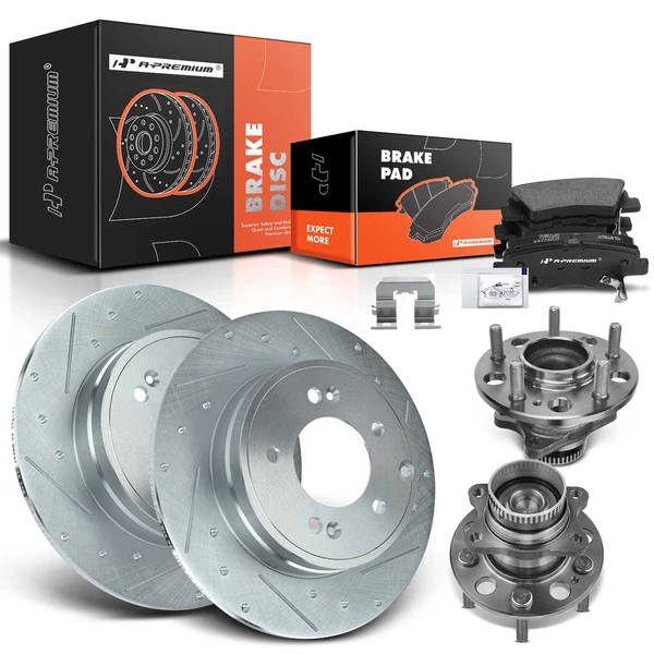 8 Pcs Rear Drilled Brake Rotor & Pads + Wheel Hub Bearing for Hyundai Sonata 11-14 Kia Optima