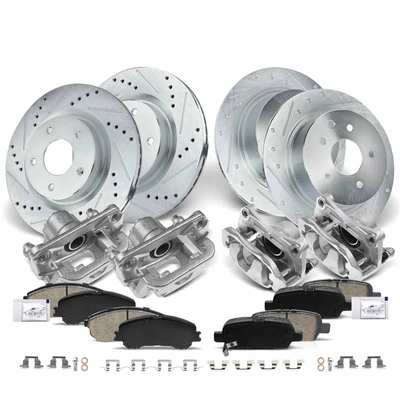 16 Pcs Front & Rear Drilled Brake Rotors & Pads + Brake Calipers