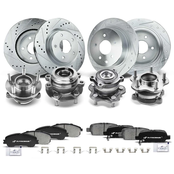 16 Pcs Front & Rear Drilled Brake Rotor & Pads + Wheel Hub Bearing for Nissan Altima 07-13