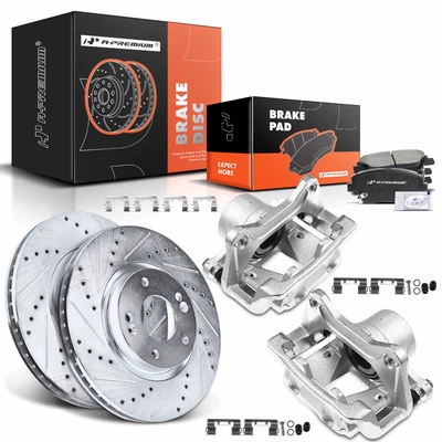 8 Pcs Front Drilled Brake Rotors & Pads + Brake Calipers