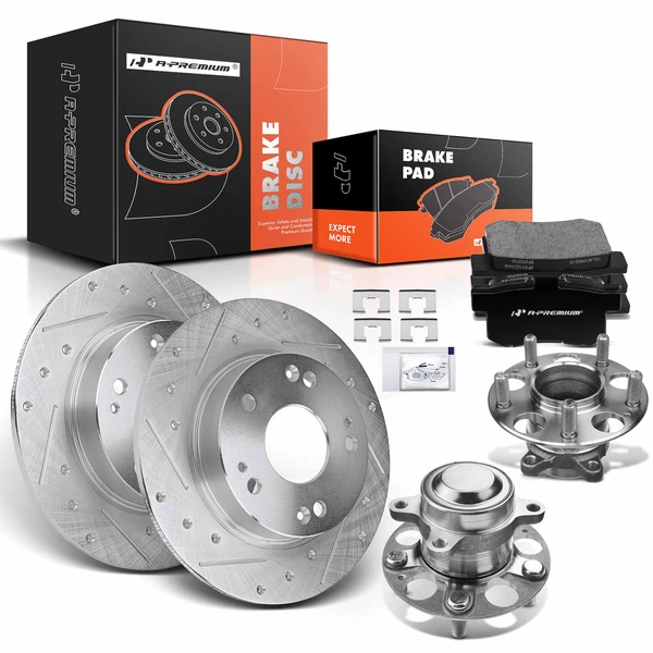 8 Pcs Rear Drilled Brake Rotor & Pads + Wheel Hub Bearing for Acura ILX 2013-2015