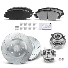 8 Pcs Front Drilled Brake Rotor & Pads + Wheel Hub Bearing
