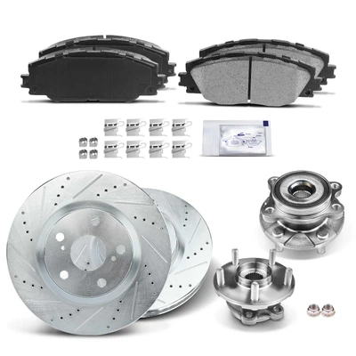 8 Pcs Front Drilled Brake Rotor & Pads + Wheel Hub Bearing