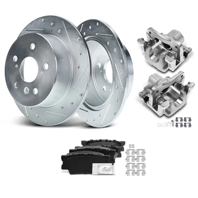 8 Pcs Rear Drilled Brake Rotors & Pads + Brake Calipers