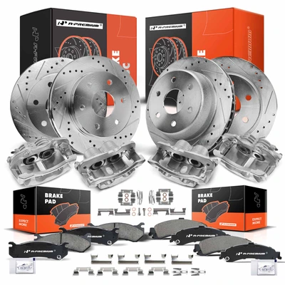 16 Pcs Front & Rear Drilled Brake Rotors & Pads + Brake Calipers