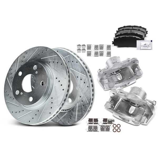 8 Pcs Front Drilled Brake Rotors & Pads + Brake Calipers for Toyota RAV4 13-18 Lexus HS250h