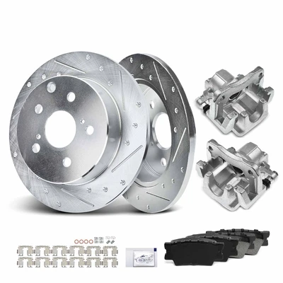 8 Pcs Rear Drilled Brake Rotors & Pads + Brake Calipers