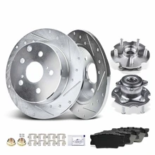 8 Pcs Rear Drilled Brake Rotor & Pads + Wheel Hub Bearing