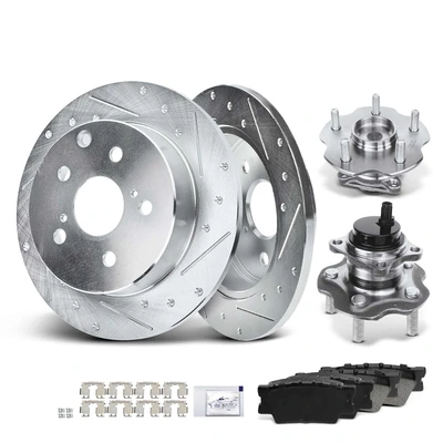 8 Pcs Rear Drilled Brake Rotor & Pads + Wheel Hub Bearing