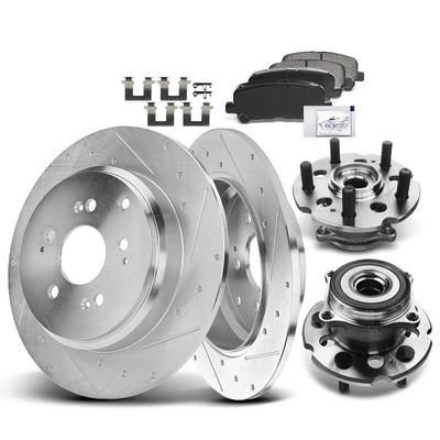 8 Pcs Rear Drilled Brake Rotor & Pads + Wheel Hub Bearing