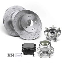 8 Pcs Rear Drilled Brake Rotor & Pads + Wheel Hub Bearing