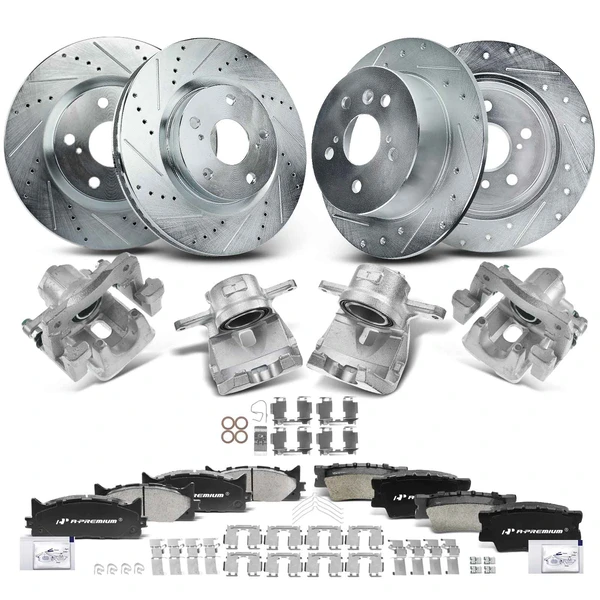 16 Pcs Front & Rear Drilled Brake Rotors & Pads + Brake Calipers for Toyota Avalon Lexus