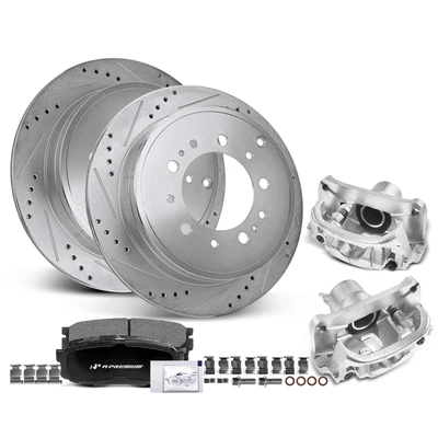8 Pcs Rear Drilled Brake Rotors & Pads + Brake Calipers