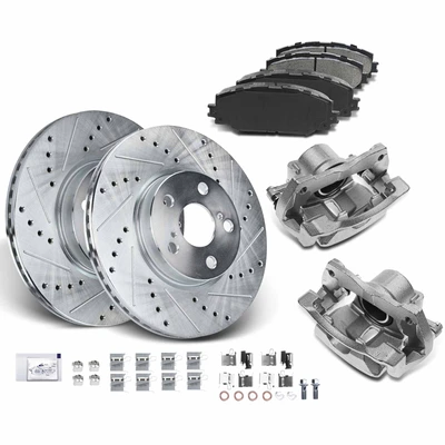 8 Pcs Front Drilled Brake Rotors & Pads + Brake Calipers