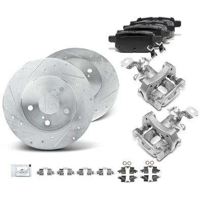 8 Pcs Rear Drilled Brake Rotors & Pads + Brake Calipers