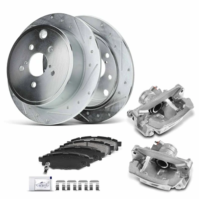 8 Pcs Rear Drilled Brake Rotors & Pads + Brake Calipers