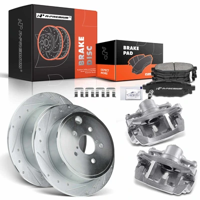 8 Pcs Rear Drilled Brake Rotors & Pads + Brake Calipers