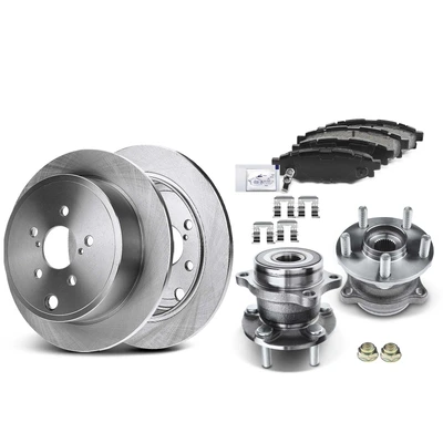 8 Pcs Rear Drilled Brake Rotor & Pads + Wheel Hub Bearing